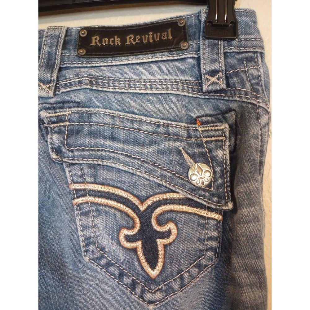Rock Revival Johanna Women's Size 26 with Flap Pocket Boot Cut Jeans Denim Blue